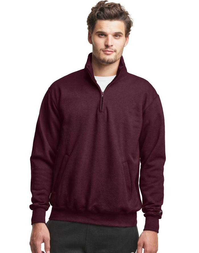 Champion Sweatshirt Heren - DonkerRood - Powerblend Fleece 1/4 Zip With Pockets ( 103467-MDV )